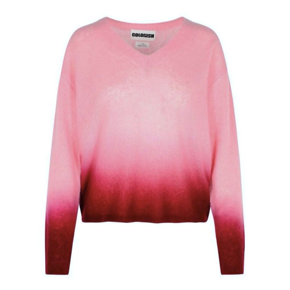 Colorush Pink Malibu Ombré Cashmere Silk V Neck Lightweight Sweater S